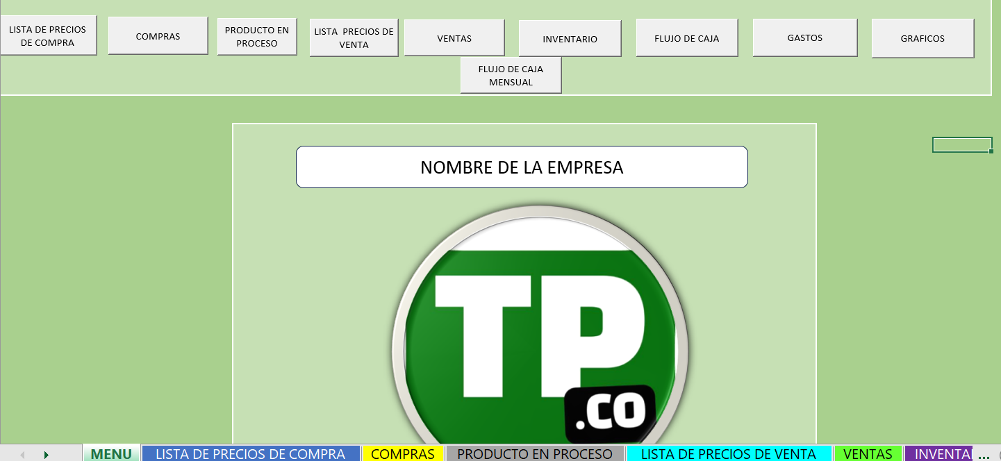 Plantilla para productos en proceso a producto terminado "restaurante"