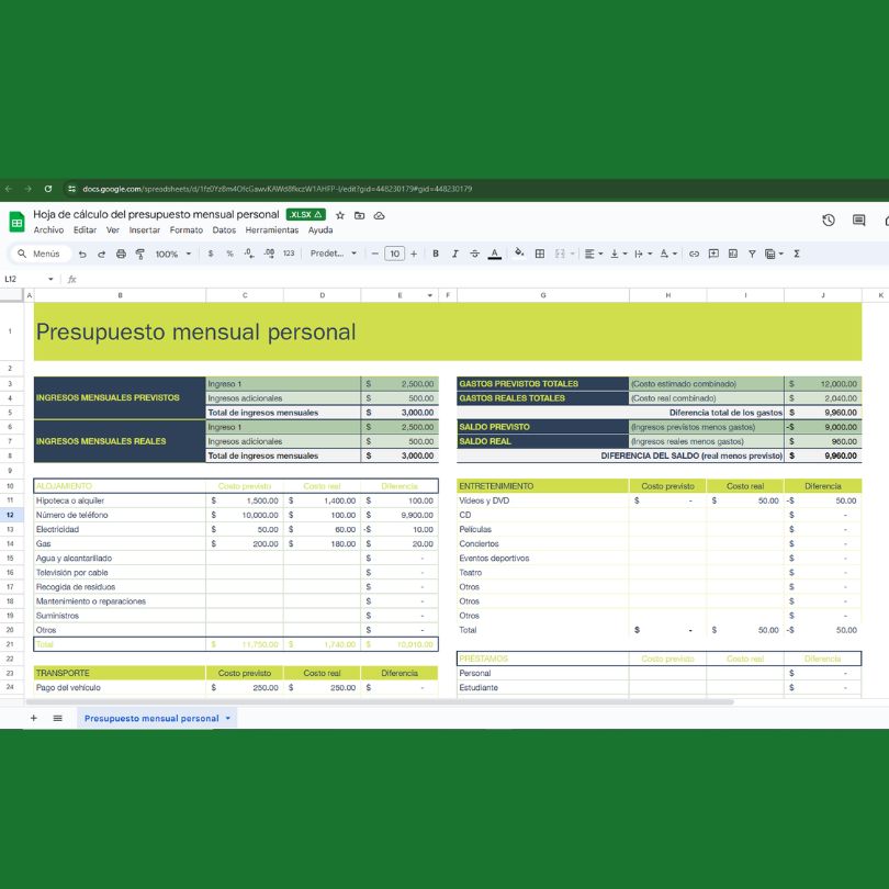 Plantilla para Presupuestó personal en Excel