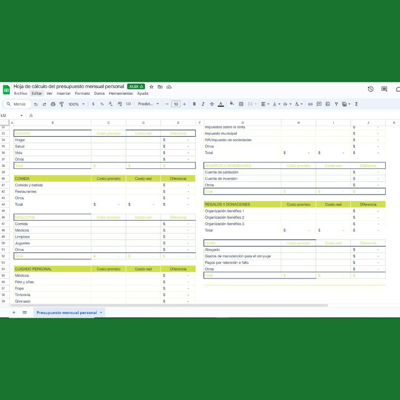 Plantilla para Presupuestó personal en Excel