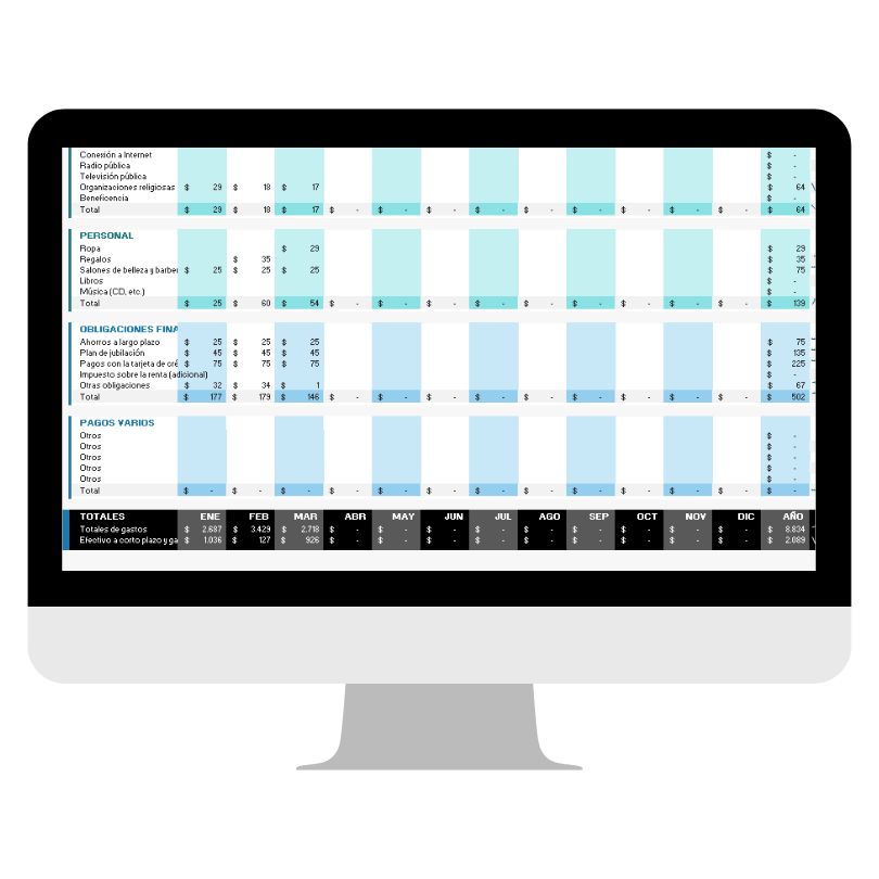 Plantilla para Presupuestó personal en Excel