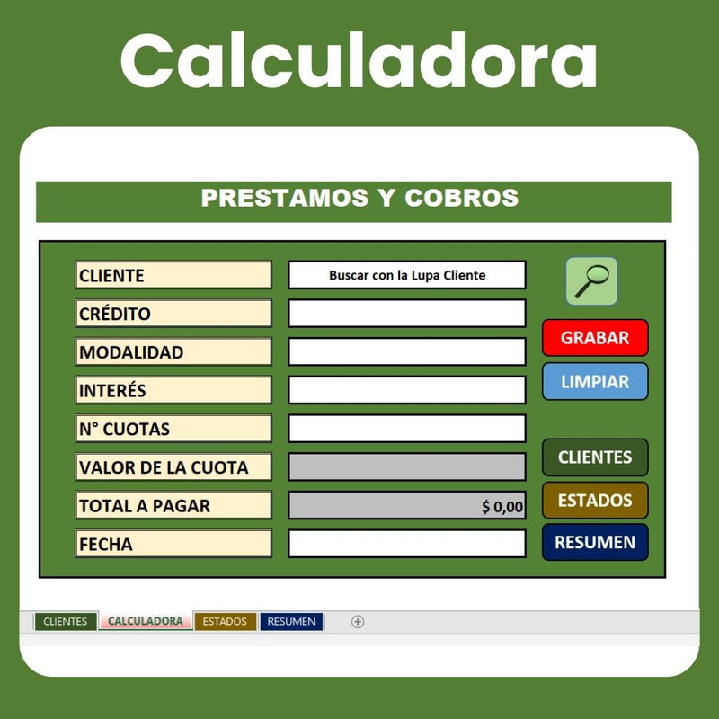 Programa en Excel para prestamistas